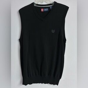 Chaps Men’s Pullover V Neck Sleeveless Sweater Vest, Large, Black, Classic